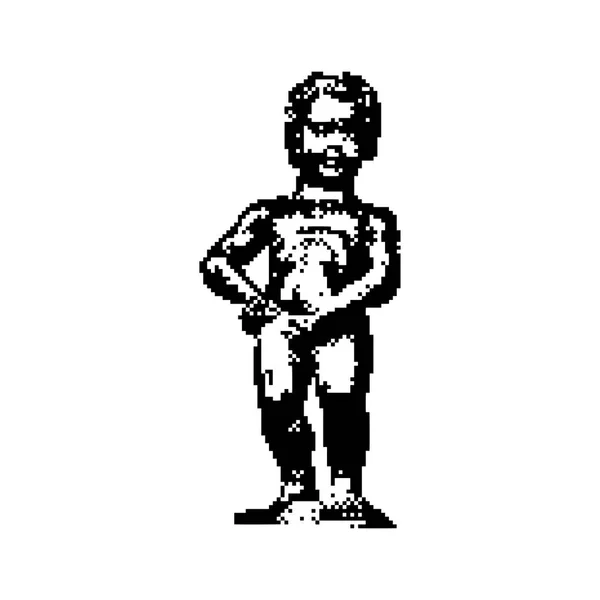 Manneken Pis-statyn i Bryssel Belgien svart 8-bitars minimalistiska pixel konst vektorillustration isolerade på vit bakgrund — Stock vektor