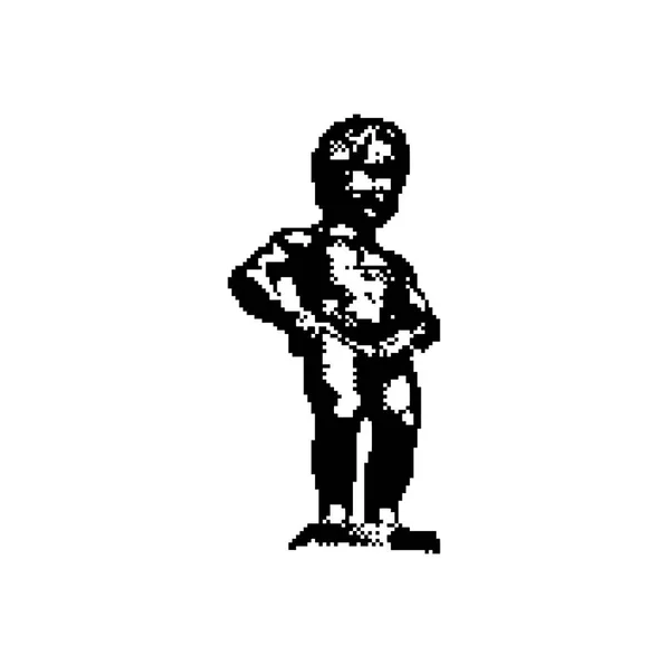 Statue Manneken Pis à Bruxelles Belgique illustration vectorielle minimaliste pixel art 8 bits noire isolée sur fond blanc — Image vectorielle