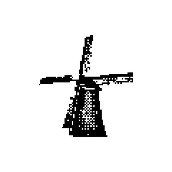 Molen Complex bij Kinderdijk 8 bits minimalistische pixel kunst vectorillustratie geïsoleerd op witte achtergrond — Stockvector