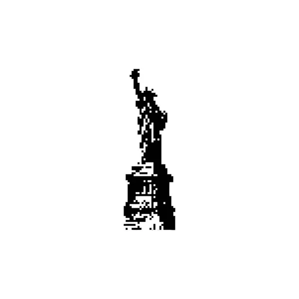 Freiheitsstatue. New York Wahrzeichen schwarz 8 bit minimalistische Pixel Art Vektor Illustration isoliert auf weißem Hintergrund — Stockvektor