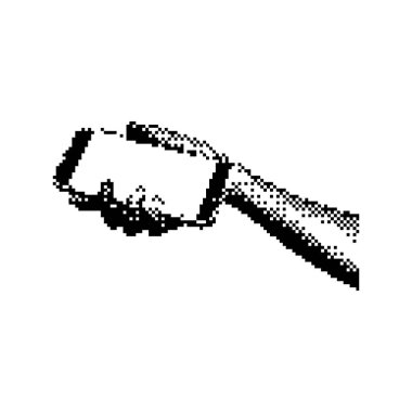 smartphone 8 bit minimalist piksel sanat vektör illüstrasyon izole beyaz arka plan üzerinde tutan el