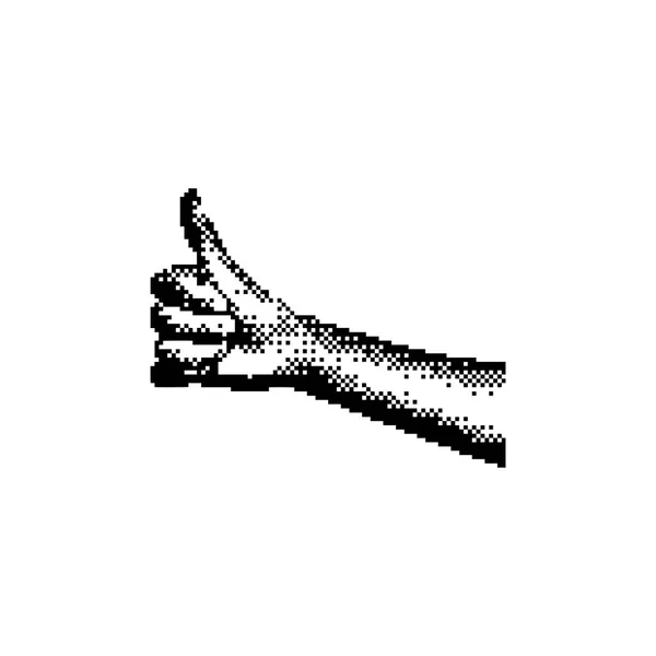 Hand tonen duim omhoog 8 bit minimalistische pixel kunst vectorillustratie geïsoleerd op witte achtergrond — Stockvector