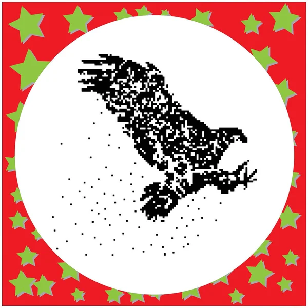Vliegende adelaar zwart 8-bit hond staande vectorillustratie geïsoleerd op witte achtergrond — Stockvector