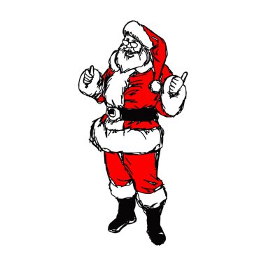 Noel Baba izole beyaz arka plan üzerinde siyah çizgilerle çizilmiş vektör illüstrasyon kroki el başparmak ile