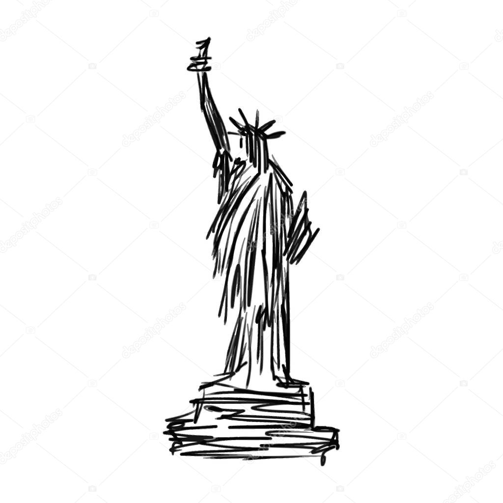 statue of liberty vector illustration sketch hand drawn with black lines, isolated on white background