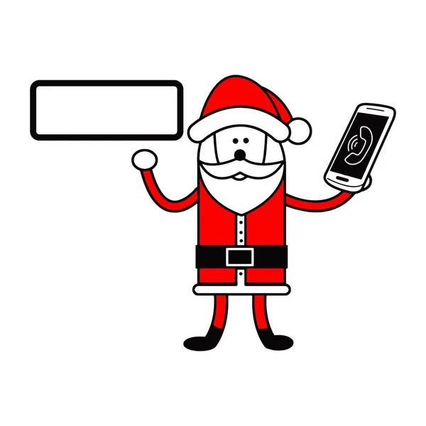 Weihnachtsmann mit editierbarem Leerzeichen und Smartphone auf der linken Vektorabbildung — Stockvektor