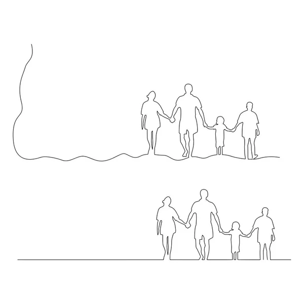 Family holding hands together vector illustration black lines, isolated on white background — Stock Vector