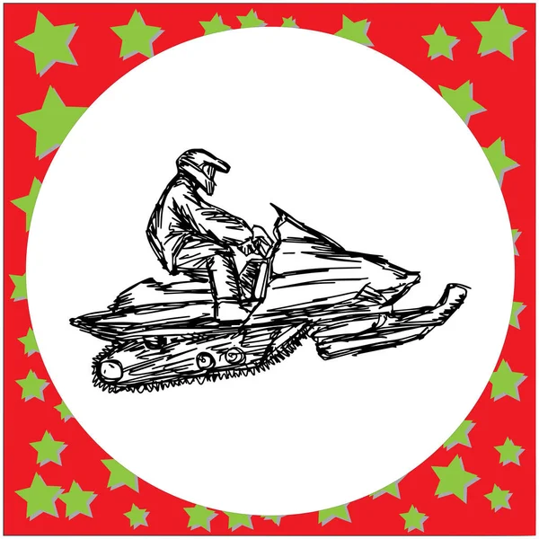 El hombre se dedica a la ilustración de vectores de motos de nieve dibujado a mano con líneas negras, aislado sobre fondo blanco. Extremo deporte de invierno . — Vector de stock