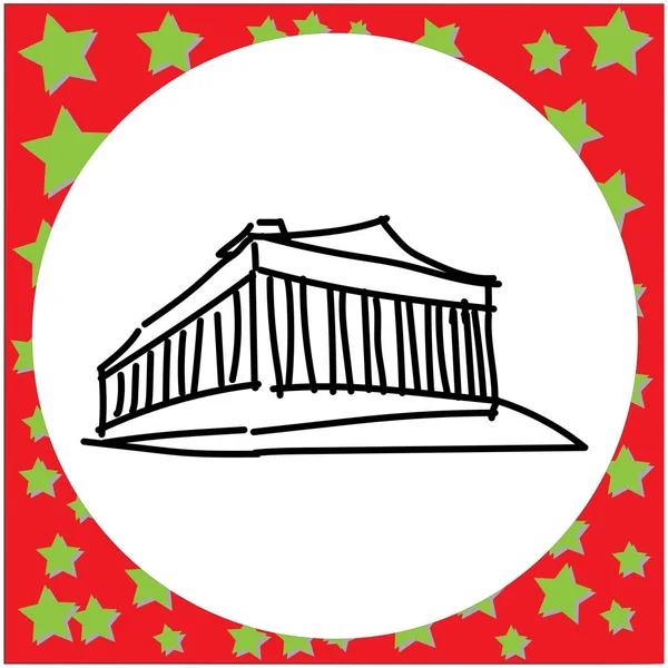 Acropole d'Athènes illustration vectorielle de ligne noire dans le cadre de cercle blanc — Image vectorielle