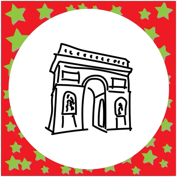 Repère de l'Arc de Triomphe de l'Europe gribouille dessinée à la main illustration vectorielle de ligne noire dans un cadre de cercle blanc — Image vectorielle