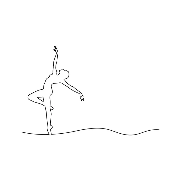 Ballerina menari vektor gambar garis hitam, terisolasi pada latar belakang putih - Stok Vektor