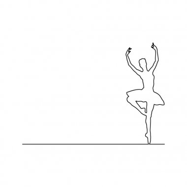 vektör çizim anahat siyah çizgi, boşaltmak beyaz zemin üzerine izole dans balerin
