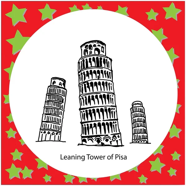 Šikmá věž v Pise Itálie ručně tažené doodle skica s černými linkami vektorové ilustrace izolované na bílém pozadí — Stockový vektor
