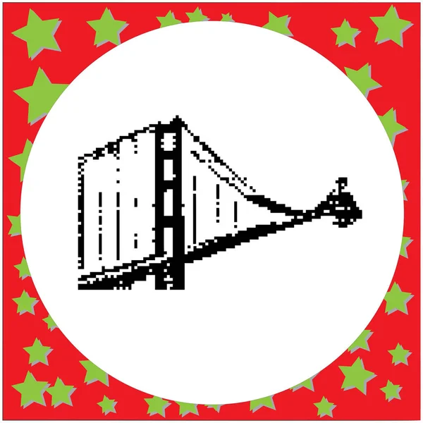 Известный мост Золотые ворота в Сан-Франциско, Калифорния, США векторная иллюстрация изолированы на круглом белом фоне со звездами — стоковый вектор