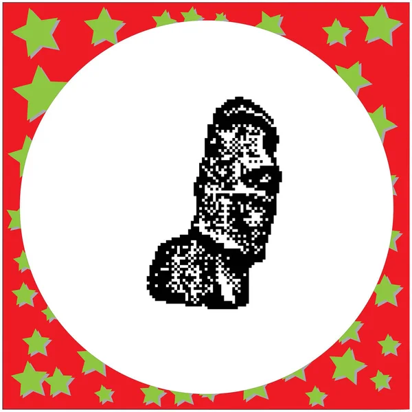 Moai beelden in de Rano Raraku vulkaan in Easter Island, Rapa Nui Nationaal Park, Chili zwart 8-bit vectorillustratie geïsoleerd op ronde witte achtergrond met sterren — Stockvector
