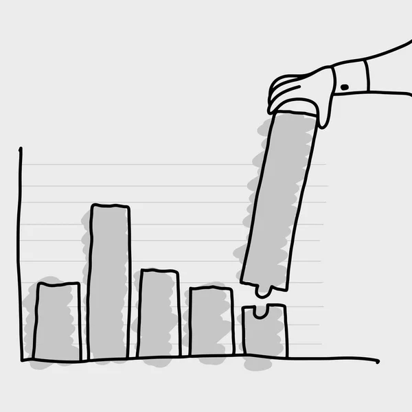 Hand des Geschäftsmannes macht Diagrammbalken längere Vektor-Illustration Doodle Skizze Hand mit schwarzen Linien auf grauem Hintergrund isoliert gezeichnet. Geschäftskonzept. editierbares Kunstwerk. — Stockvektor