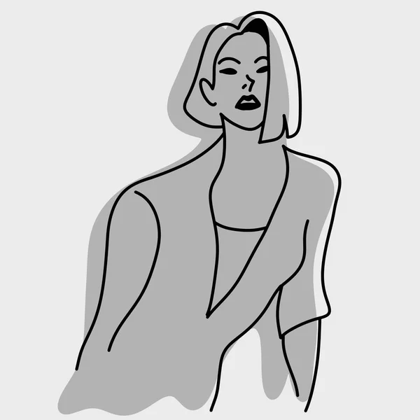 Sexy modèle féminin avec ombre vectorielle illustration croquis à la main dessiné avec des lignes courbes noires isolées sur fond gris — Image vectorielle