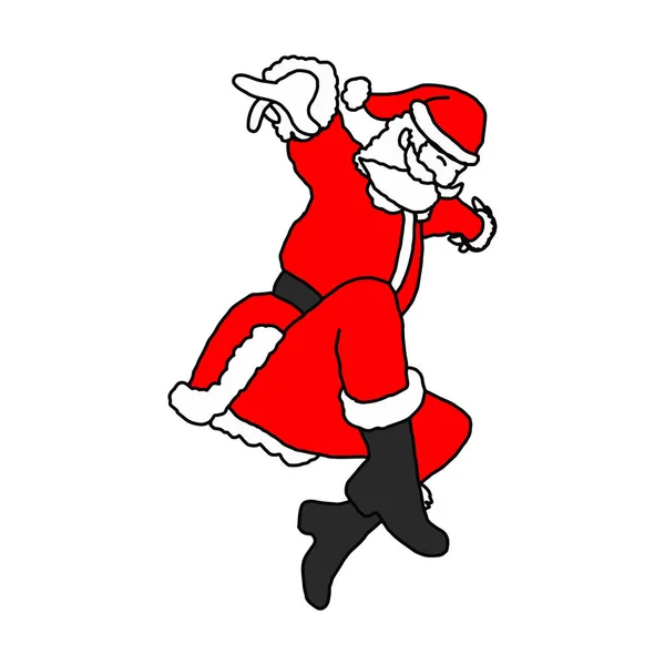 Delgado Santa Claus saltando como superhéroe vector ilustración boceto dibujado a mano con líneas negras aisladas sobre fondo blanco — Vector de stock