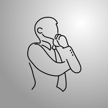 düşünme işadamı vektör çizim doodle kroki el izole gri arka plan üzerinde siyah çizgiler ile çekilmiş. Motivasyon iş kavramı. 