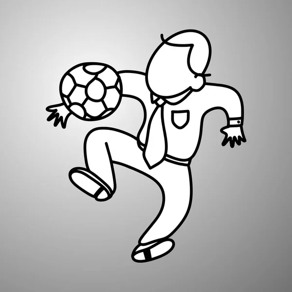 Businessman playing soccer vector illustration doodle sketch hand drawn with black lines isolated on gray background. Business concept. — Stock Vector