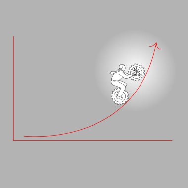 İzole gri arka plan üzerinde siyah çizgiler ile üst düzey grafik vektör çizim doodle kroki elle çizilmiş olacak fikir simgesinin dişli ile iş adamı. Motivasyon iş kavramı. 