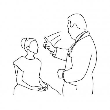 erkek doktor optik yansıması izole beyaz arka plan üzerinde siyah çizgilerle çizilmiş hasta vektör çizim anahat kroki elini test. Kapsamlı fizik muayene. nunavukatı. Tıp kavramı.