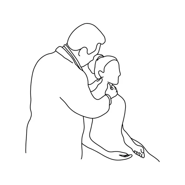 male doctor check up a neck of female patient vector illustration outline sketch hand drawn with black lines isolated on white background. Comprehensive physical examination. asmr. Health care concept.