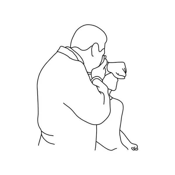 Doctor masculino probando equipo óptico antes de usar en su paciente ilustración vectorial bosquejo dibujado a mano con líneas negras aisladas sobre fondo blanco. Examen físico completo. Asmr. Concepto médico . — Vector de stock