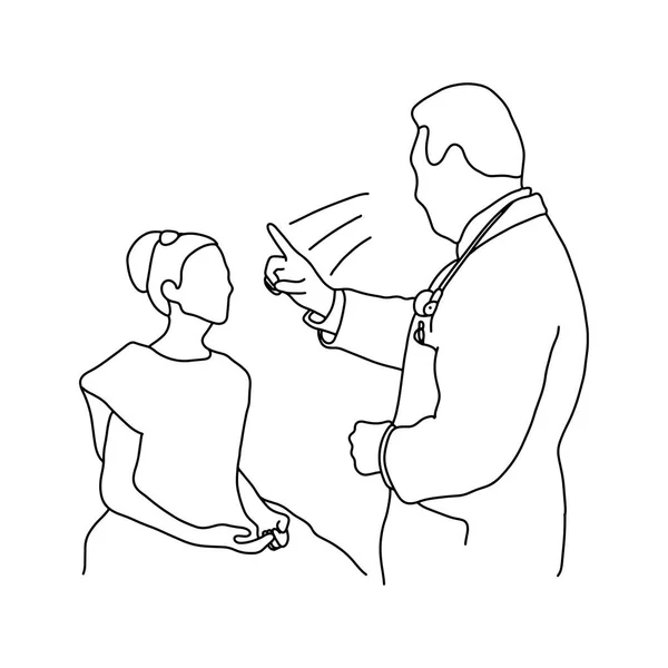 Doctor masculino probando reflejo óptico de su paciente ilustración vectorial bosquejo dibujado a mano con líneas negras aisladas sobre fondo blanco. Examen físico completo. Asmr. Concepto médico . — Vector de stock