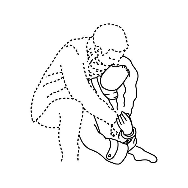 Mujer abraza su línea rayada transparente novio ilustración vectorial bosquejo mano dibujada con líneas negras aisladas sobre fondo blanco — Vector de stock