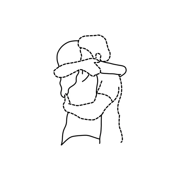 Kvinnan kramar sin transparent streckad linje älskare vektor illustration skiss hand dras med svarta linjer isolerad på vit bakgrund — Stock vektor