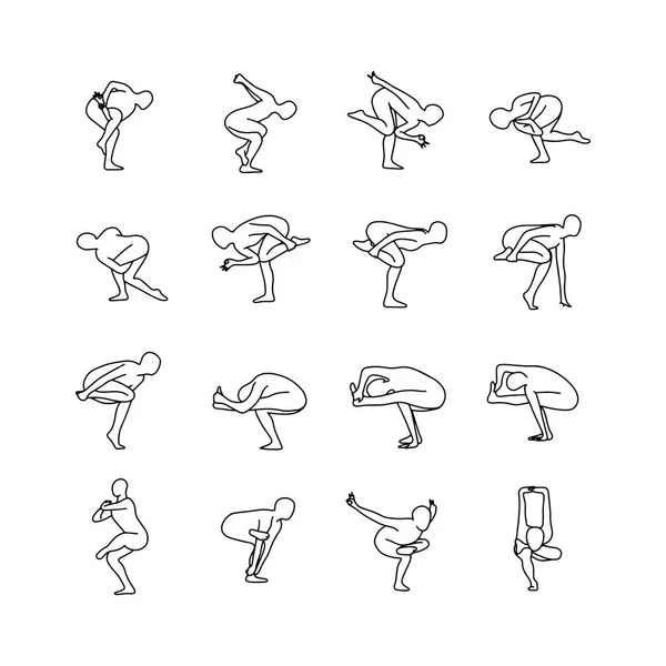 Yoga plantea ilustración vectorial bosquejo dibujado a mano con líneas negras aisladas sobre fondo blanco. Set 11 . — Vector de stock