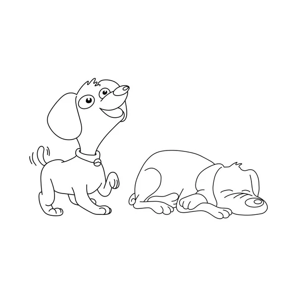 Two dogs smiling and sleeping vector illustration outline sketch hand drawn with black lines isolated on white background — Stock Vector