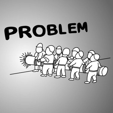 sorun vektör çizim duvarına yok etmek için büyük günlüğünü kullanarak iş adamları kroki elle izole gri arka plan üzerinde siyah çizgilerle çizilmiş doodle. Takım çalışması iş kavramı. 