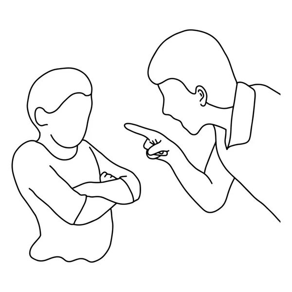 Papa gronder son fils illustration vectorielle esquisse dessinée à la main avec des lignes noires isolées sur fond blanc — Image vectorielle
