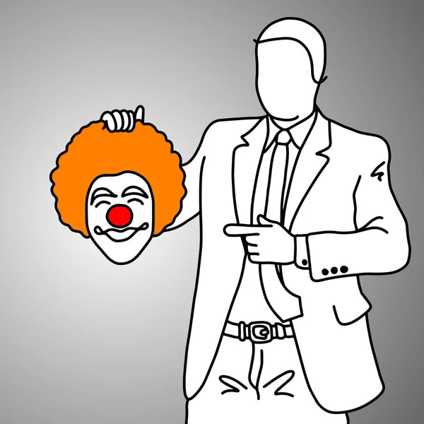 Geschäftsmann mit lächelndem Joker Kopf Vektor Illustration Doodle Skizze Hand mit schwarzen Linien auf grauem Hintergrund isoliert gezeichnet. Geschäftskonzept. — Stockvektor