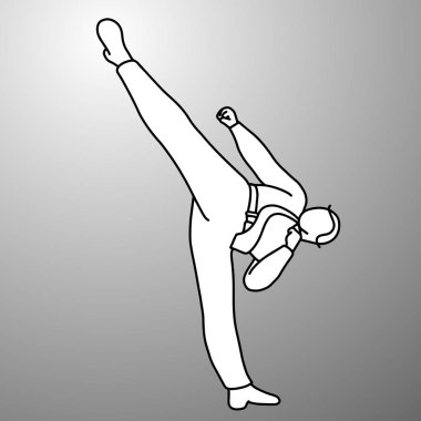 işadamı karate tekme vektör çizim doodle kroki elle izole gri arka plan üzerinde siyah çizgilerle çizilmiş. İş kavramı. 