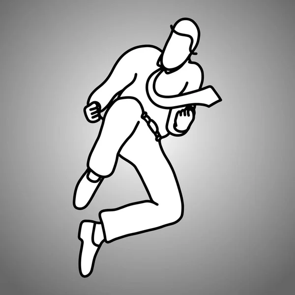 Homem de negócios pulando para combater ilustração vetorial doodle esboço mão desenhada com linhas pretas isoladas em fundo cinza. conceito de negócio . —  Vetores de Stock