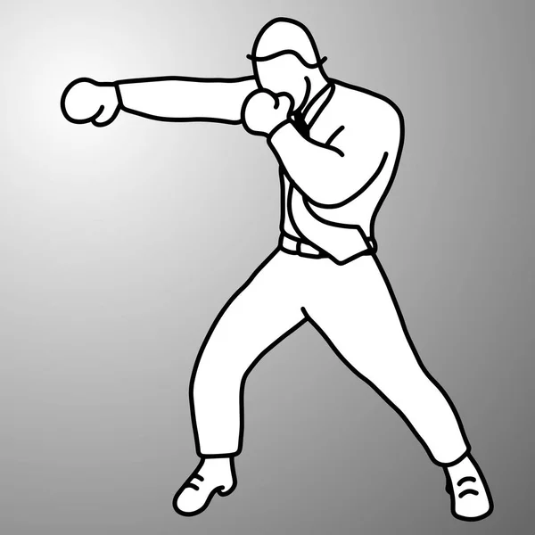 Homem de negócios perfuração com luvas de boxe vetor ilustração doodle esboço mão desenhada com linhas pretas isoladas em fundo cinza. Conceito de negócio . — Vetor de Stock