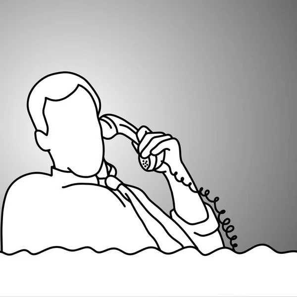 Бізнесмен використовує настільний телефон на своєму робочому столі Векторні ілюстрації каракулі ескізу рука намальована чорними лініями ізольовані на сірому фоні. Концепція бізнесу . — стоковий вектор