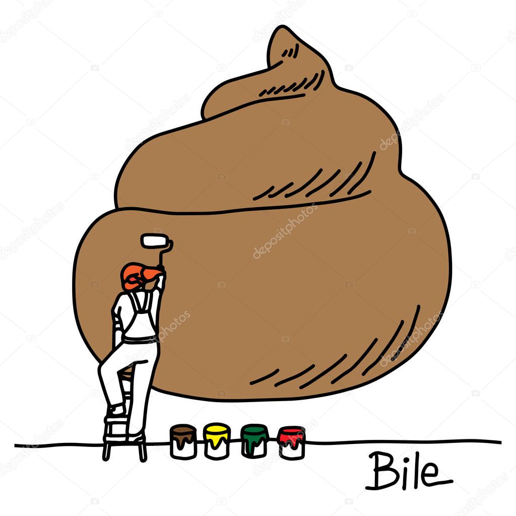 metaphor function of bile of liver can make different color of stools vector illustration sketch hand drawn with black lines, isolated on white background. Education Medical concept.