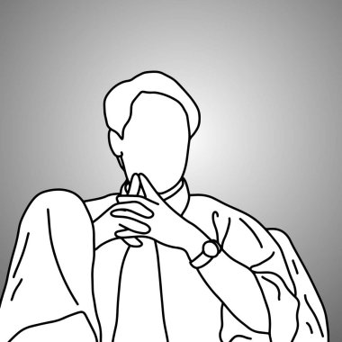 Yöneticisi işadamı Resepsiyon düşünme hakkında bir şey ayak koymak vektör çizim doodle kroki elle izole gri arka plan üzerinde siyah çizgilerle çizilmiş. iş kavramı meydan. 