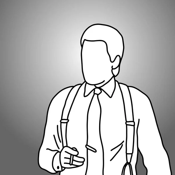 Empresario sosteniendo cigarrillo en su mano derecha vector ilustración garabato bosquejo mano dibujada con líneas negras aisladas sobre fondo gris . — Vector de stock