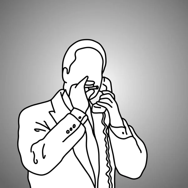 Uomo d'affari fumare e telefono vettore illustrazione schizzo scarabocchio disegnato a mano con linee nere isolate su sfondo grigio. Concetto aziendale . — Vettoriale Stock