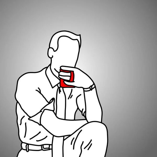 Uomo d'affari bere caffè dopo il lavoro vettoriale illustrazione schizzo scarabocchio mano disegnata con linee nere isolate su sfondo grigio. Concetto aziendale . — Vettoriale Stock