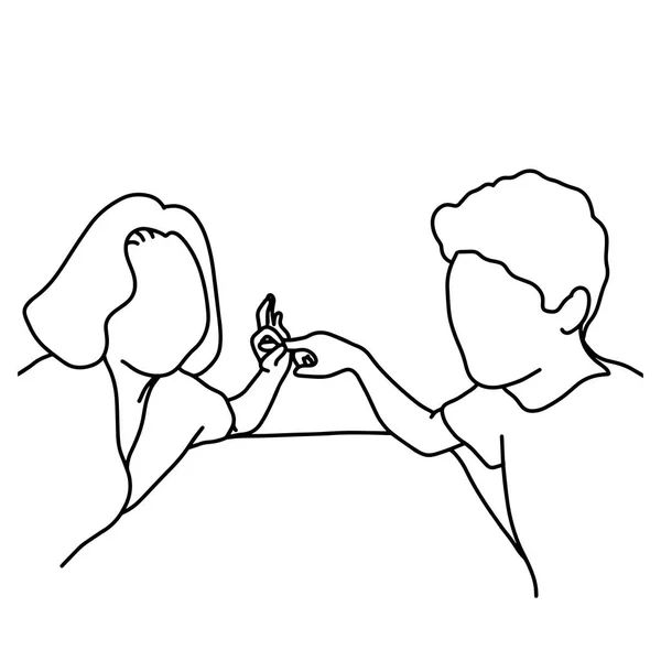Minnaar met teken van het hebben van seks vector illustratie schets hand getekend met zwarte lijnen, geïsoleerd op witte achtergrond — Stockvector