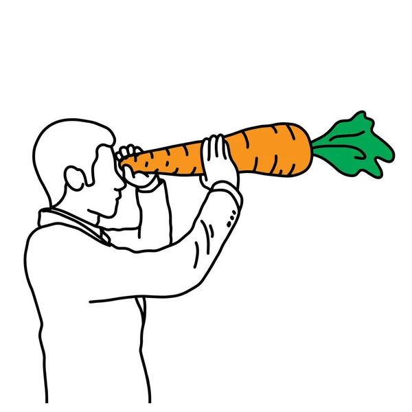Metafora beneficio della vitamina A nella carota è quello di contribuire a migliorare la vista vettore illustrazione schizzo disegnato a mano con linee nere, isolato su sfondo bianco. Istruzione Concetto medico . — Vettoriale Stock
