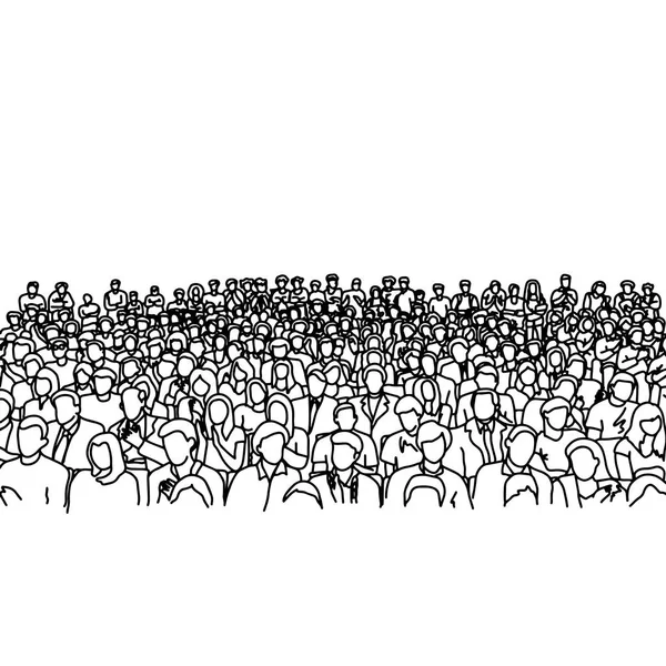 Personas en sala de conferencias vector ilustración boceto dibujado a mano con líneas negras, aislado sobre fondo blanco — Archivo Imágenes Vectoriales