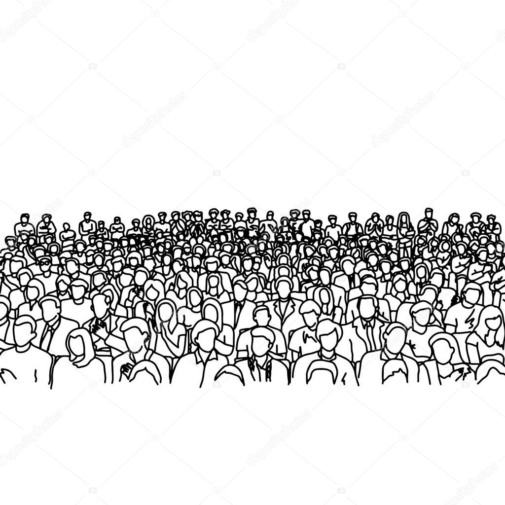 people in conference room vector illustration sketch hand drawn with black lines, isolated on white background