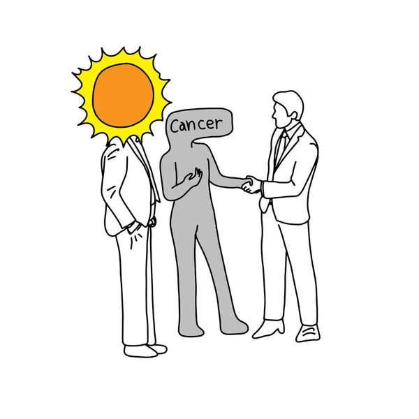 Metafora slunce Představujeme Rakovina muž vektorové ilustrace skici ručně kreslenou s černými linkami izolovaných na bílém pozadí — Stockový vektor